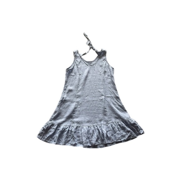 Terzo Millennio Blue Linen Sleeveless Tie Back Ruffles Dress Women’s Medium - Picture 5 of 11